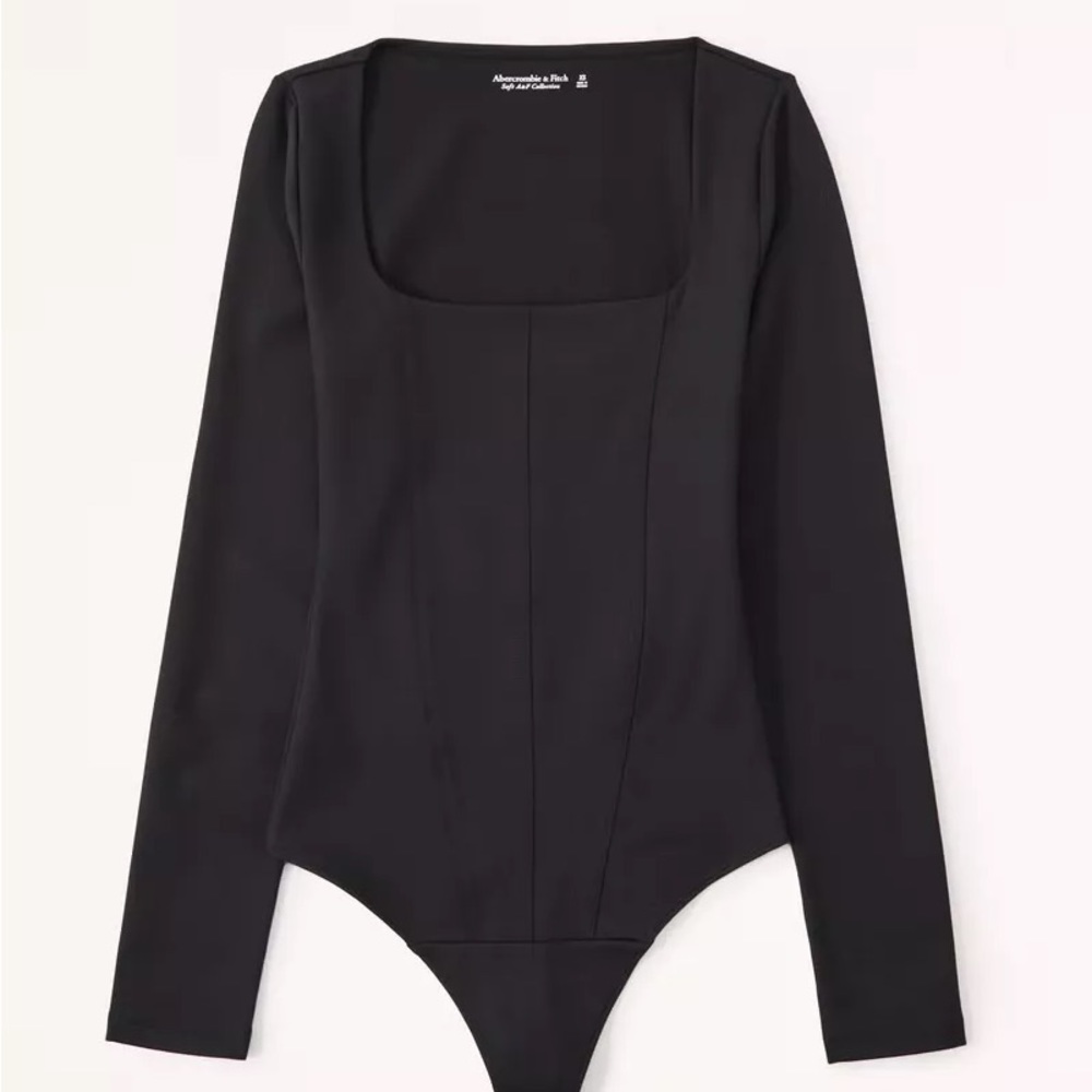 Abercrombie Black Long-Sleeve Seamless Square Neckline Corset Bodysuit